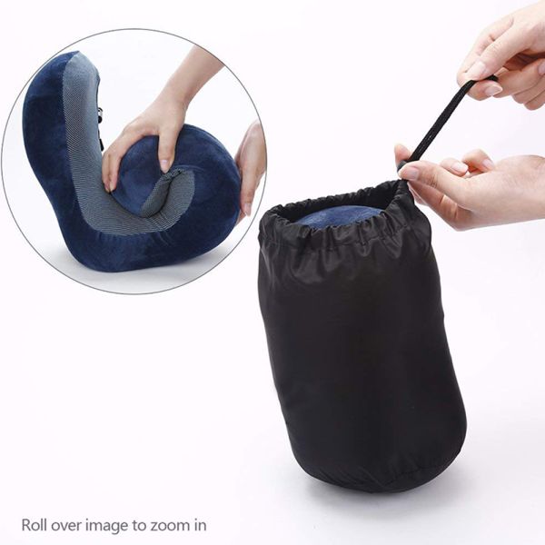Convenient Hoodie Storage Bag U Shape Memory Foam Neck Pillow for Airline Travel