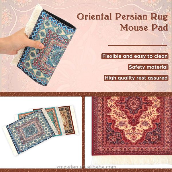 Retro Style Carpet Pattern Mouse Pad with Customizable Thickness and Mini Woven Rug Mat