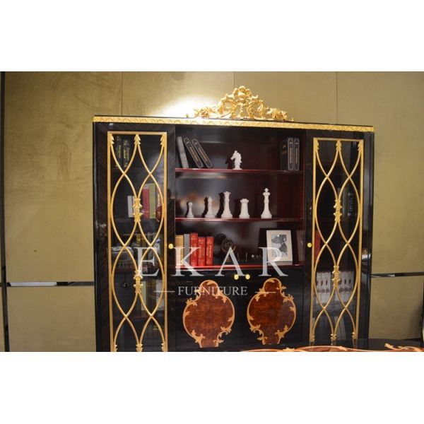 Vintage Empire Style Solid Wood Bookcase With Glass Doors TJ-029