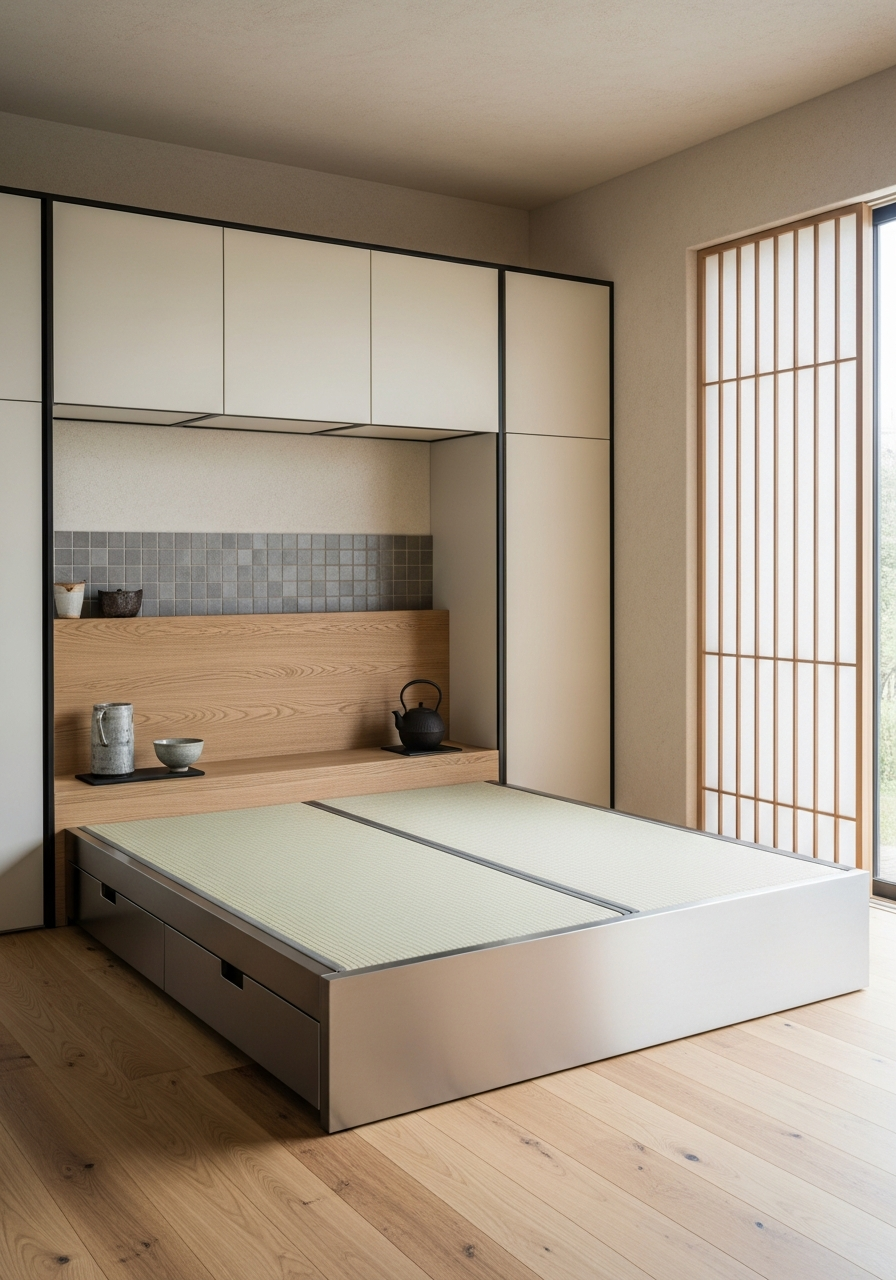Low-Profile Japandi Tatami Platform Bed in 304 Stainless Steel