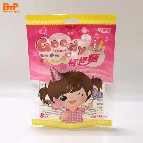 Custom Printed Pouch Three Side Sealed 3.5g 50g 100g Lollipop Candy Bar Sugar Mashmallow Food Mylar Plastic Packaging Bags