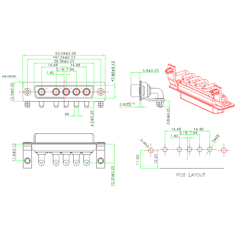 5W5 Male And Female High Current D-Sub Right Angle Connectors for PCB