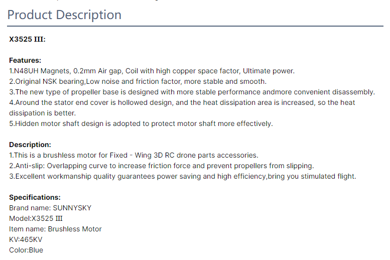 SUNNYSKY X3525 III KV650 High-Performance Brushless Motor For RC Drones
