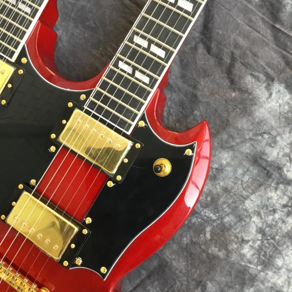 Custom high quality 12 string+6 string double head electric guitar in Wine red Red SG guitar Gold hardware