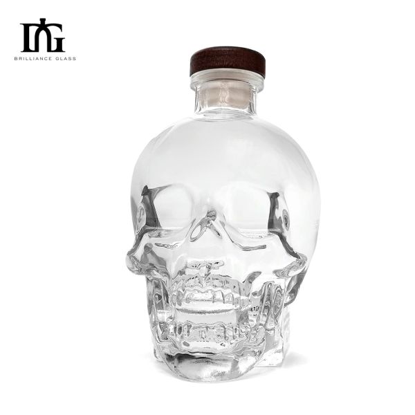 Custom Glass Skull Bottle with Cork Cap and Glass Material
