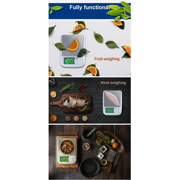 Báscula digital de alimentos de acero inoxidable con precisión de 1G para granos de café, panadería y té. Fácil mantenimiento. Pesaje culinario. Soporte OEM personalizado.