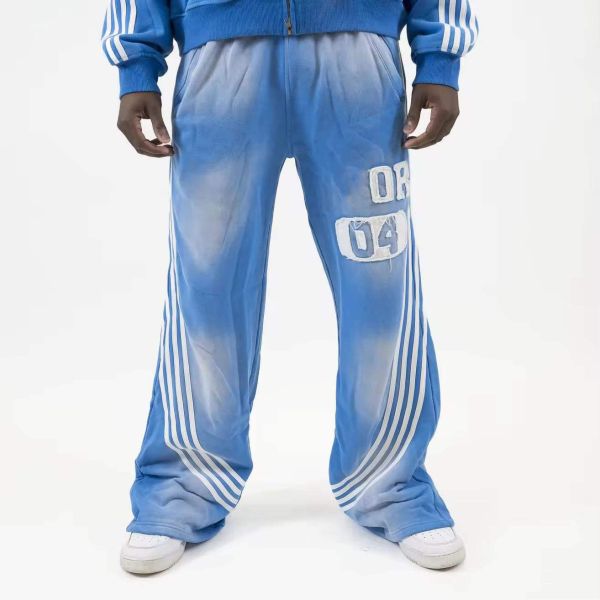 Men's Windbreaker High Waist Sweatpants with Side Stripes and Custom Logo Design