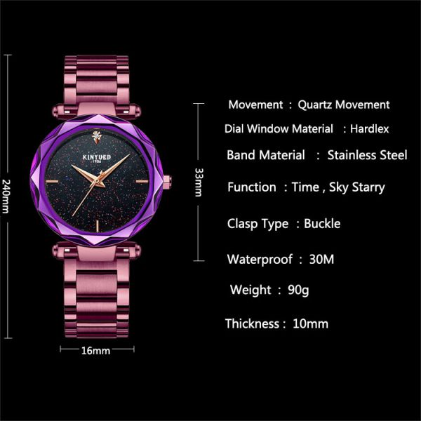 KINYUED high quality metal women stainless steel band quartz movement  waterproof wrist watch