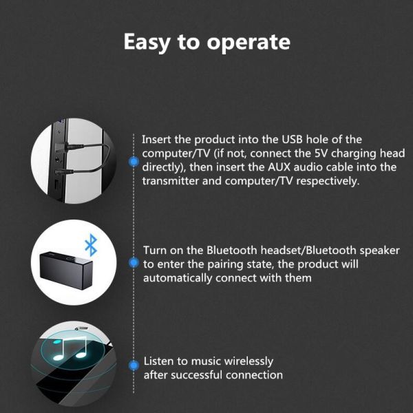 USB Bluetooth Audio Transmitter Bluetooth Adapter for Desktop computer laptop TV box