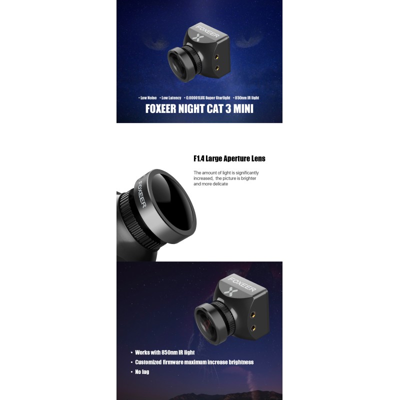 Hot Foxeer Mini Night 3 1200TVL Starlight 0.00001Lux FPV Camera Low Latency Noise For RC Racing Drone