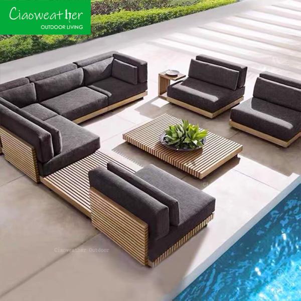 Sofa Set Teak Wood Garden Sectional Modern Design Furniture Outdoor Coffee Table and Garden Sofa