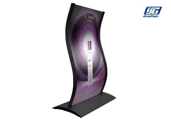 S Curving Type Poster Display Stands Bent Aluminum Frame Arc Iron Base