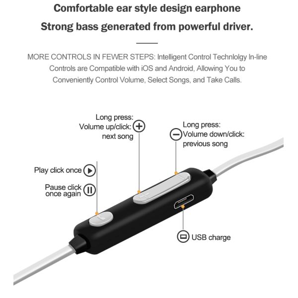 Volume Control Wireless Stereo Earphone In - Ear Earbuds For Gaming Sports Gym Running Workout