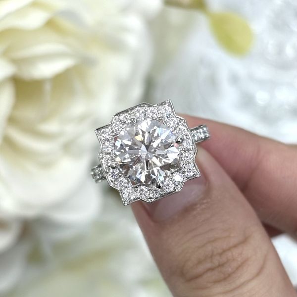 18k Cool Design Ring 3ct White Lab-Grown Diamond Ring Round Shape Synthetic Diamond Ring