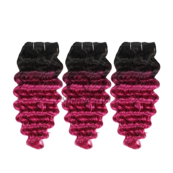 #T1B/Pink Deep Wave Remy Human Hair Bundles Sew In Weave Bundles Brazilian Bundle Deals