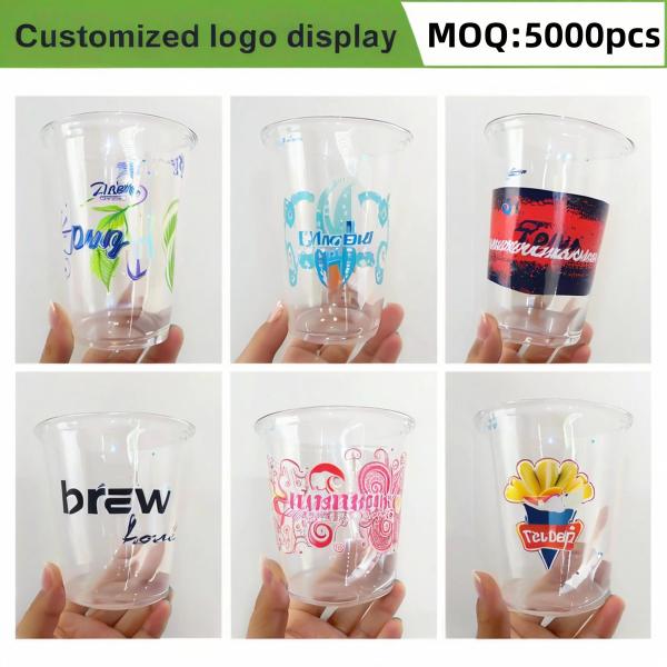 Gobelets en plastique jetables avec logo personnalisé Lesense, gobelet en plastique transparent souple pour Bubble Tea avec couvercle, gobelet pour jus de Boba