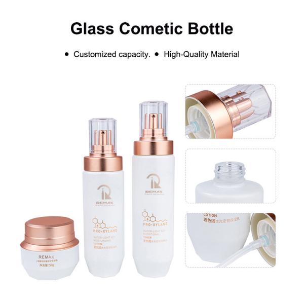 50 g/100 ml/120 ml Vidro Branco cilíndrico Liso com bomba branca para frasco de embalagem cosmética