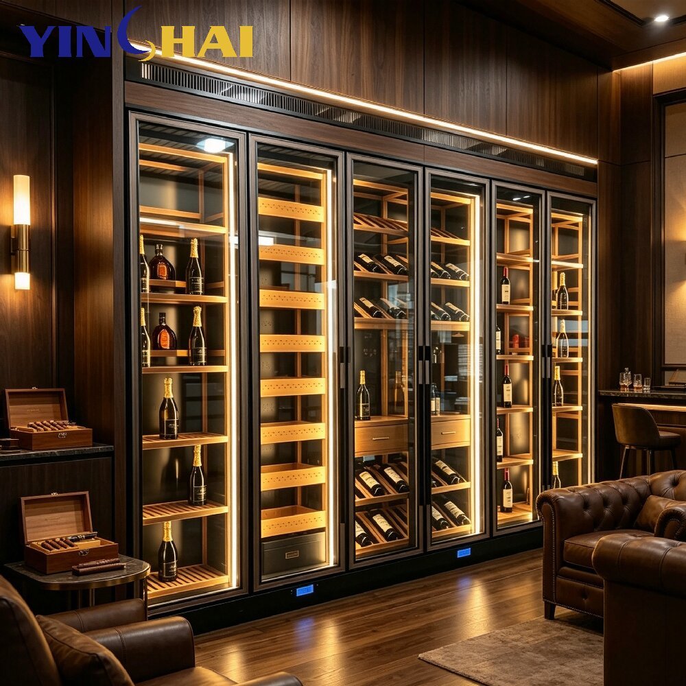 Stainless Steel Constant Temperature Wine Cabinet With Solid Wood LED Light