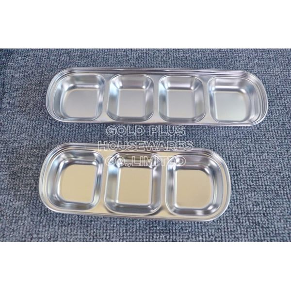 Hot sale korean style cheap stainless steel sauces tray rectangular saucer dish with different dividers