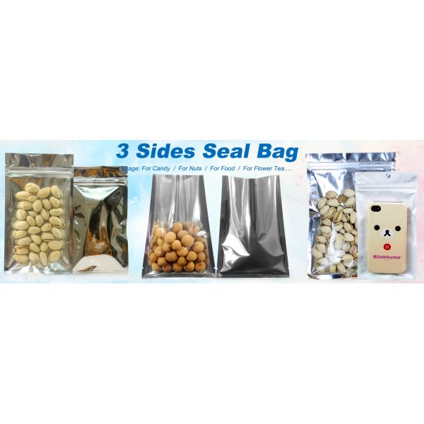 Custom Printed 3 Sides Heat Sealed Plastic Bag Pouch, Food Vacuum Storage Packing 3 Side Seal Bag