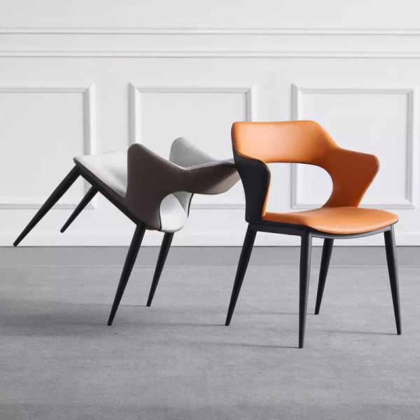 Steel Frame Nordic Leather Chair Armrest Dining Chair Hollow Outdesign