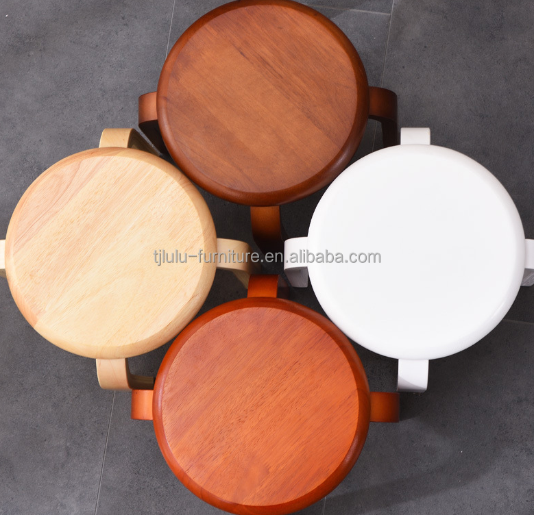OEM Service Accepted Fashion Simple Stool Modern Household Small Round Solid Wood Stackable Chairs Wood Stool Curved Wood Stool