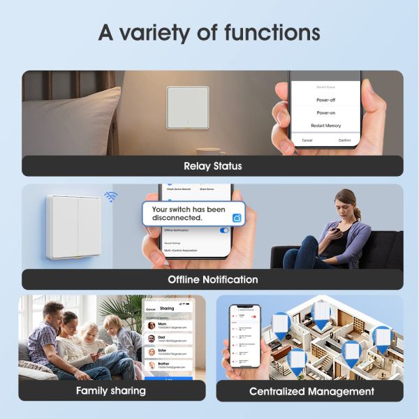 Tuya WIFI RF433 Smart Wall Light Button Push Switch 110-250v No Neutral Wire Single Fire Timing Voice App Tmall Genie, Alexa, Google Home