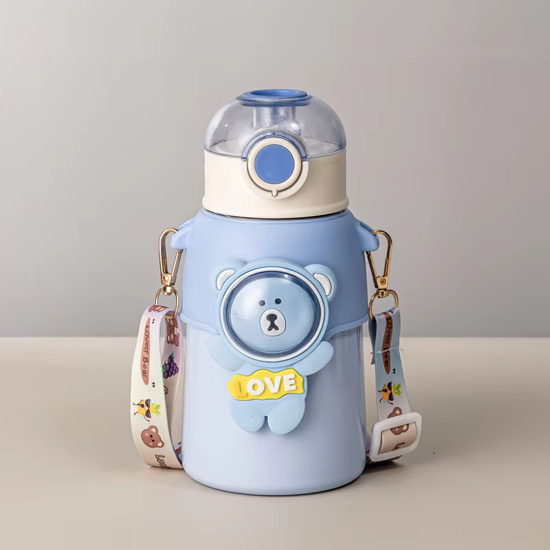 Pink/Blue/Cyan/Purple Double Wall Stainless Steel Children Thermos Cup with Straw Lid