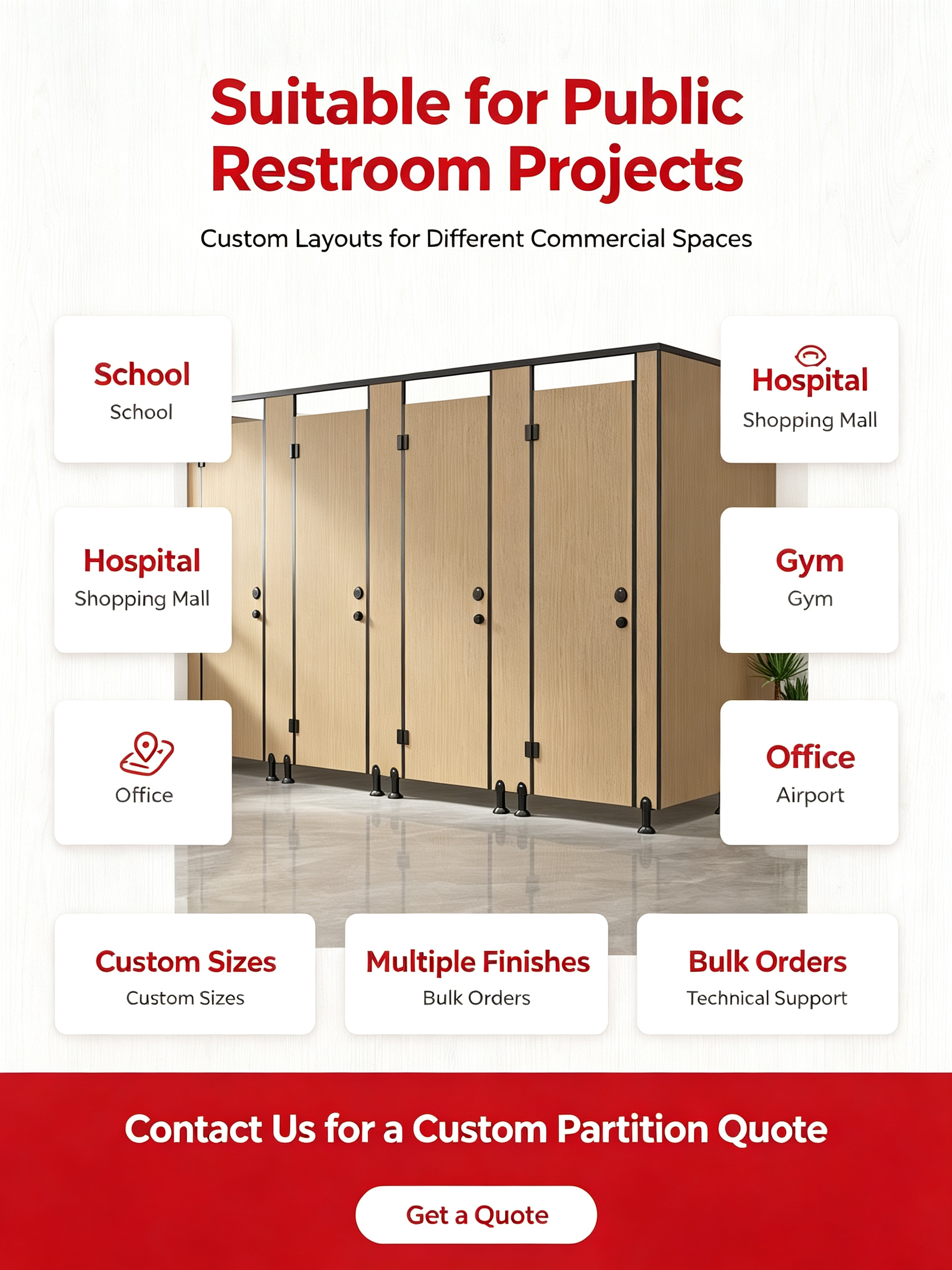 Commercial HPL Toilet Partition, Waterproof Moisture-proof Phenolic Compact Board Public Restroom Partition with Hardware Fittings