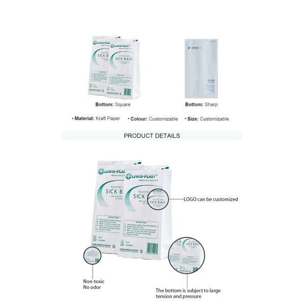 Waterproof White Kraft Air Sickness Bag PE Coated