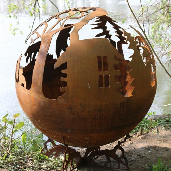 Sphere Design Corten Steel Firepits Rustic Red Or Customized Finish