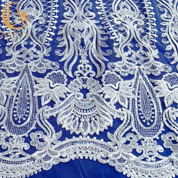 Ткань шнурка Sequin французской последовательности белая Bridal для платья свадьбы