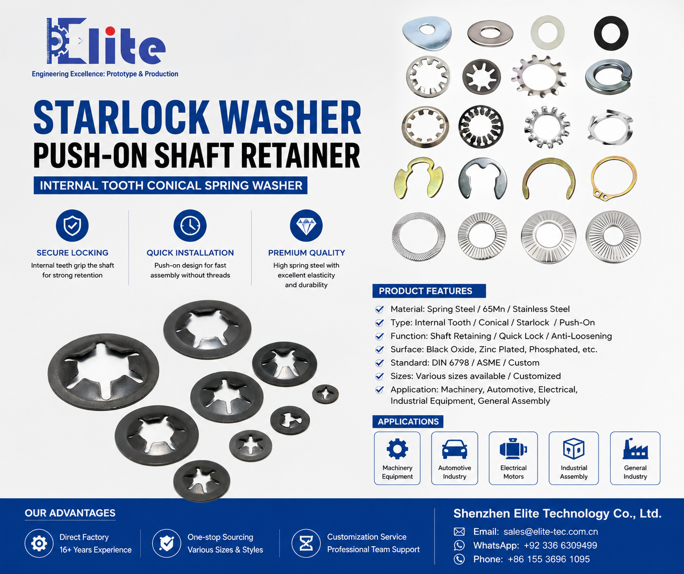 Spring Steel Starlock Washer | Push-On Shaft Retaining Washer with Internal Teeth