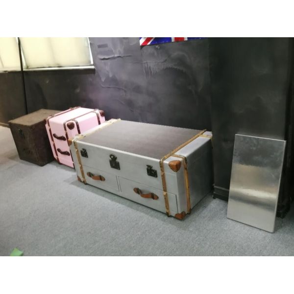 spitfire coffee table in aluminium riveted vintage aviation handwork living room trunk center table with storage drawers