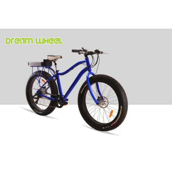 Blue Electric Fat Tire Beach Cruiser Bikes Shimano 6 Speed Snow Road