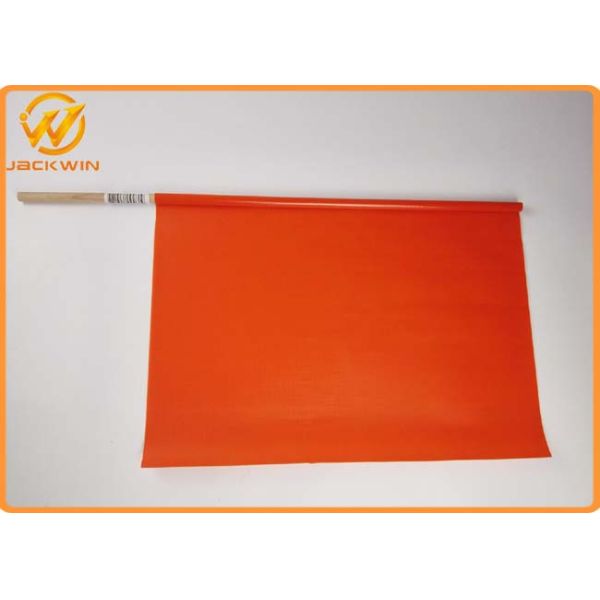 Custom PVC Vinyl Bunting Pennant Red Safety Flags With Timber Handle , Die Cut Shape