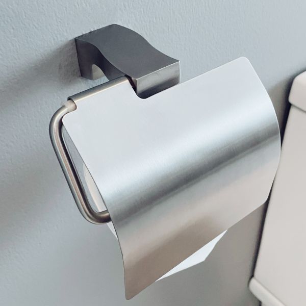 SUS304 Stainless Steel Paper Holder With Cover Satin Finish Tissue Paper Towel Wall Holder