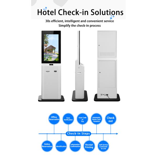 32 Inch Hotel Self Service Check in Kiosk with Room Card Dispenser Passport Scanner Touch Screen Check-Out Terminal OEM