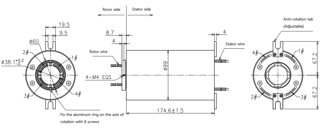Анти- сжимая кольцо выскальзывания полого вала 150rpm 380VDC 38.1mm