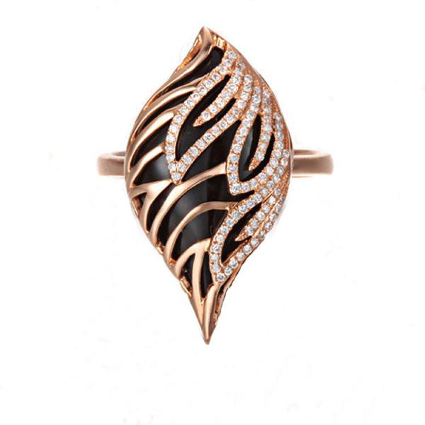 18K Rose Gold Black Onyx Diamonds  Ring Pendant Earrings Jewelry Set (GDSET002)