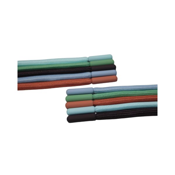 Cordón de cuerda redonda de poliéster 100% con puntas metálicas recubiertas de caucho