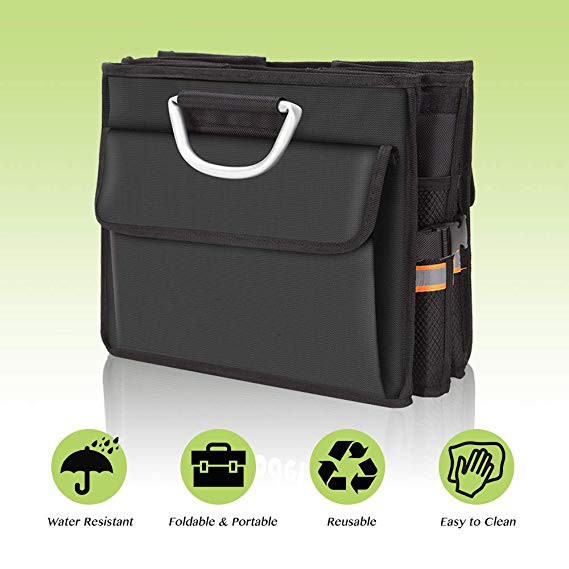 Heavy Duty Black Sturdy Car Trunk Organizer Bag With Foldable Cover Waterproof