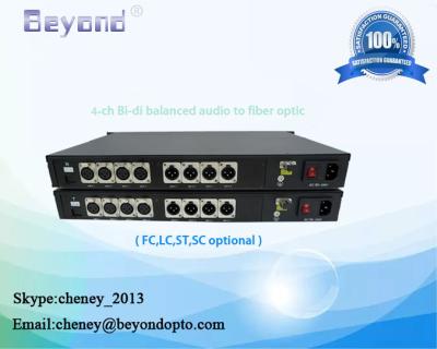 4-ch Bi-directional 2-way  3-pin XLR balanced audio over fiber extender to a single LC fibre for samples rating 48k hz