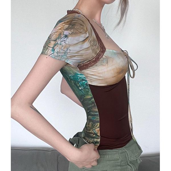 Рукави изготовленных на заказ женщин фабрики одежды короткие уменьшают жилет квадратной шеи Bustier урожая верхний сексуальный плиссированный Strappy