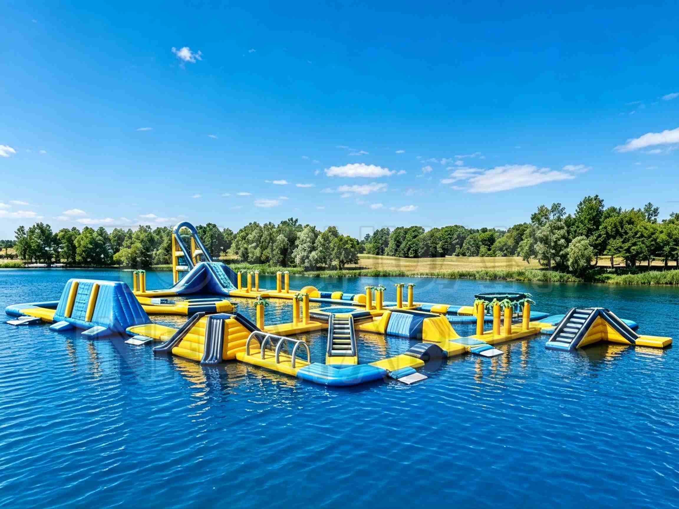 Custom Modular Inflatable Water Park with Slides Climbing Walls Balance Bridges and Activity Platforms for Lakes Resorts Camps and Commercial Recreation