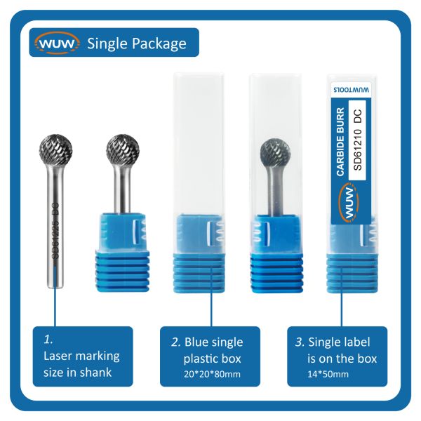 Tungsten Carbide Burr Bits 1/4 Inch Shank Diameter Packaged in Sturdy Cardboard Box
