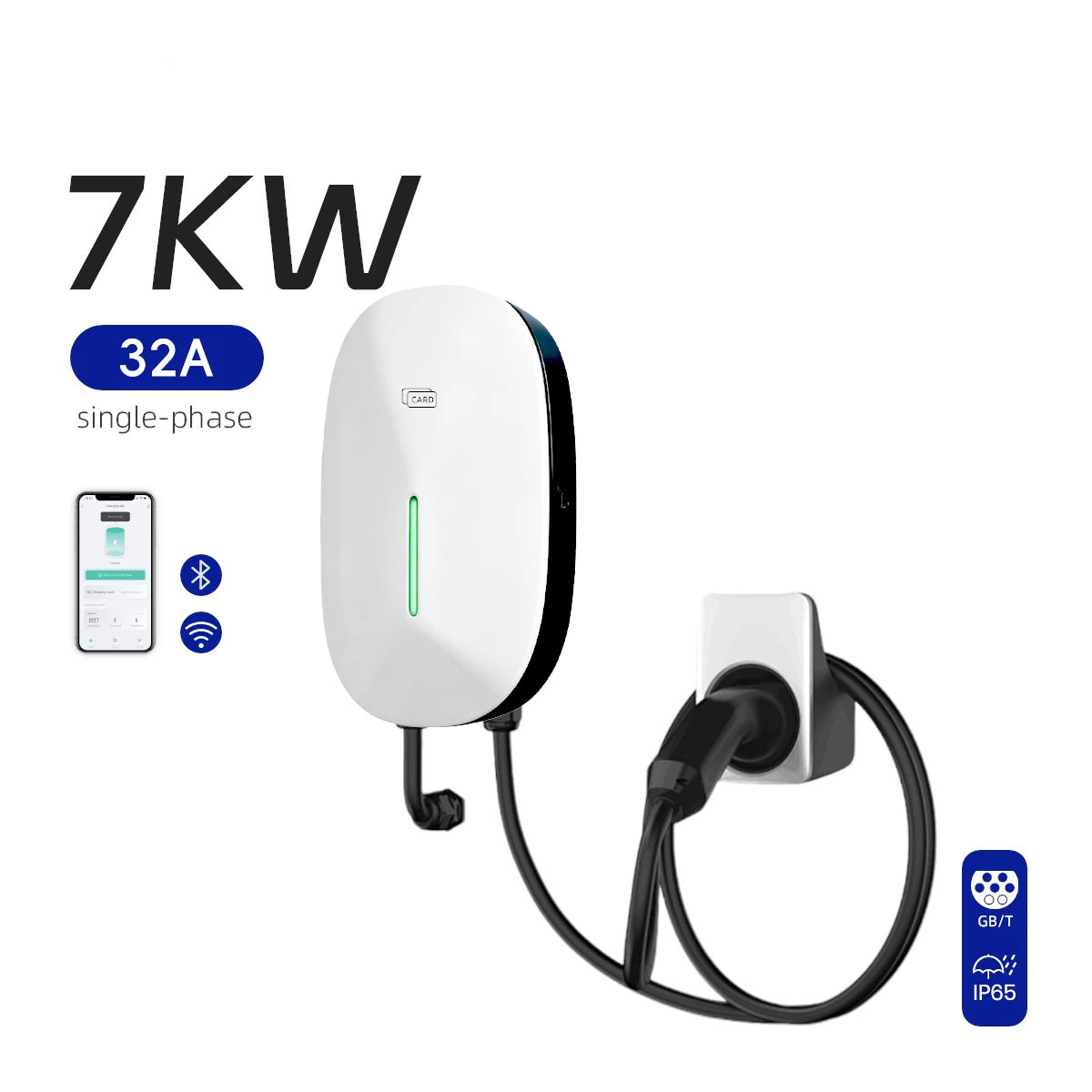 New 7kW Wallbox EV Charger 5m Cable Wi-Fi TUYA App Control RFID Smart Home Residential Level 2 Charging Station 32A Wallbox EV Charger