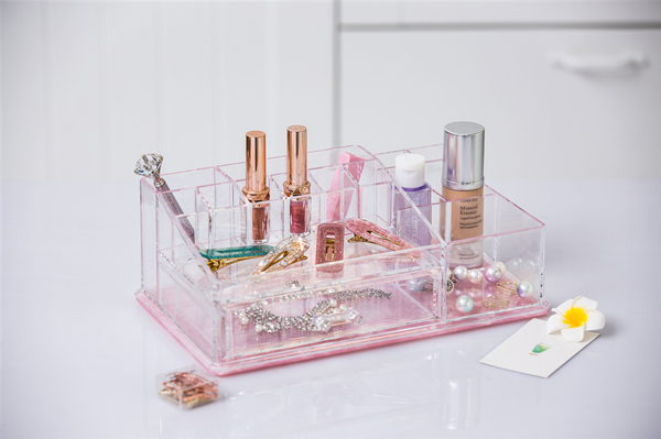 Организатор макияжа дна яркого блеска пинка ясный пластиковый