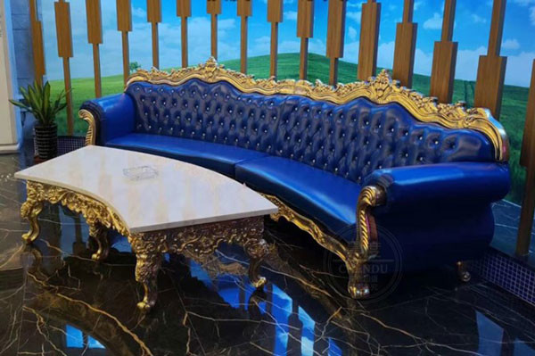 Подгонянная голубая софа Адвокатуры краски установила материал губки бархата металла