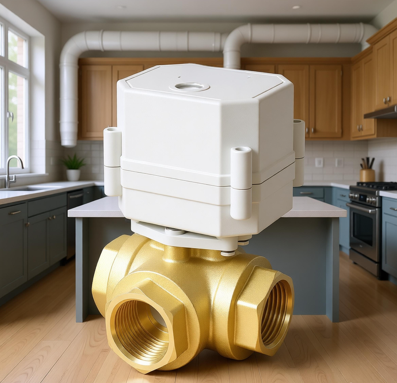 Etrany 3/8'' 3-Way Electric Flow Control Brass Ball Valve Water IP67 Protection 9-24VAC/DC 110-230VAC Auto Return Failsafe